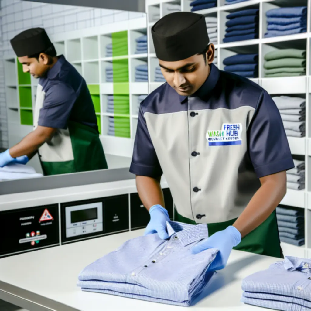 Minőségellenőrzés szárítás után a WAFFLE ADVERTISING LTD ruhatisztítóban